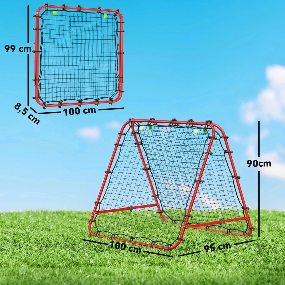 Aosom Sulankstomas futbolo rebounderio tinklas, metalinis rėmas, raudonas, 100 x 68-95 x 90 cm