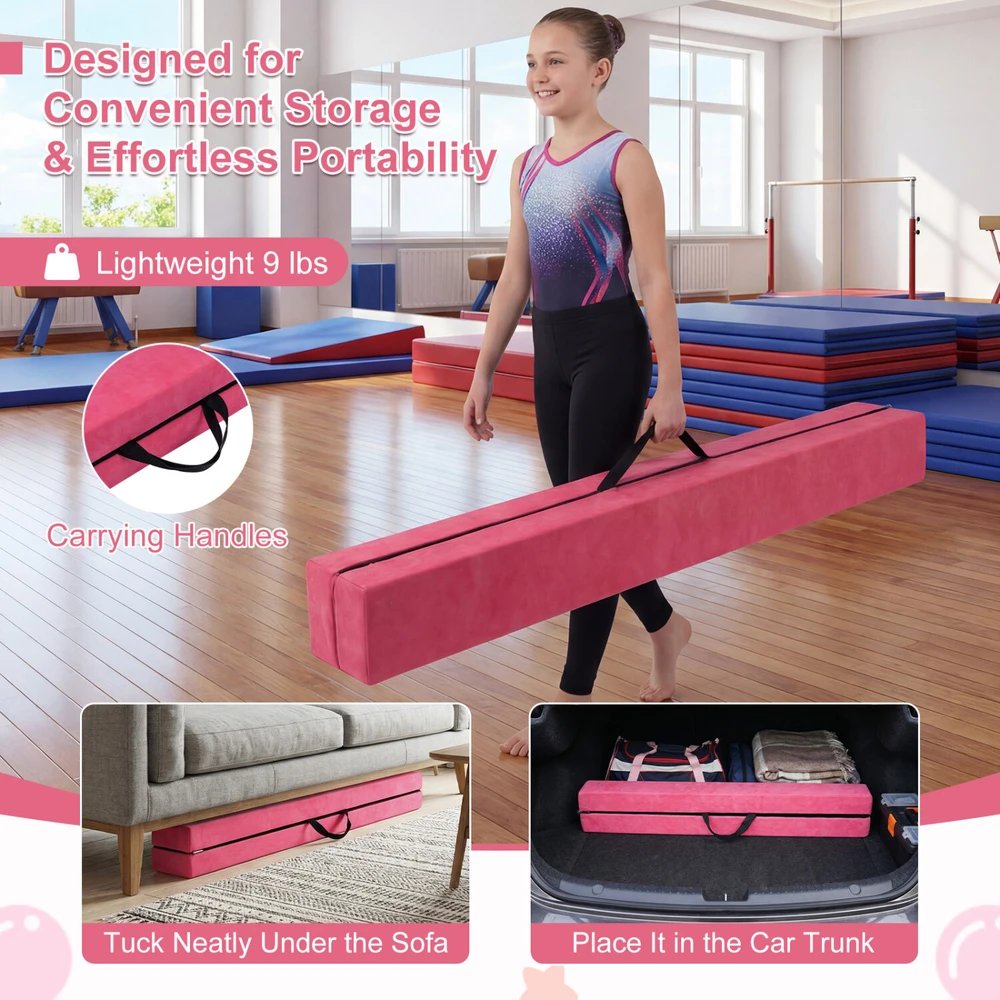 Promotion Sulankstomas gimnastikos balansinis rąstas su rankenomis, rožinis, 210 x 10 x 6 cm