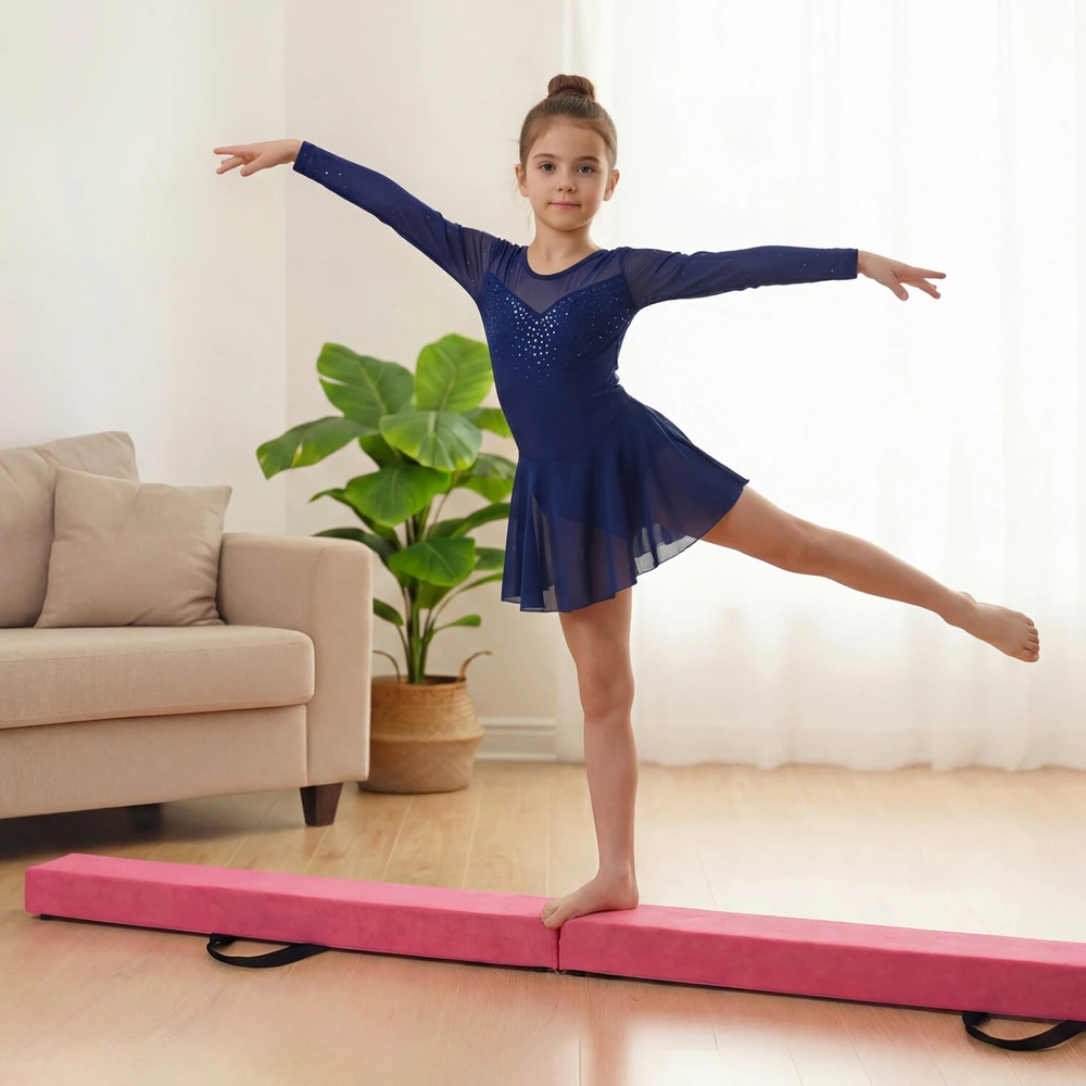 Promotion Sulankstomas gimnastikos balansinis rąstas su rankenomis, rožinis, 210 x 10 x 6 cm