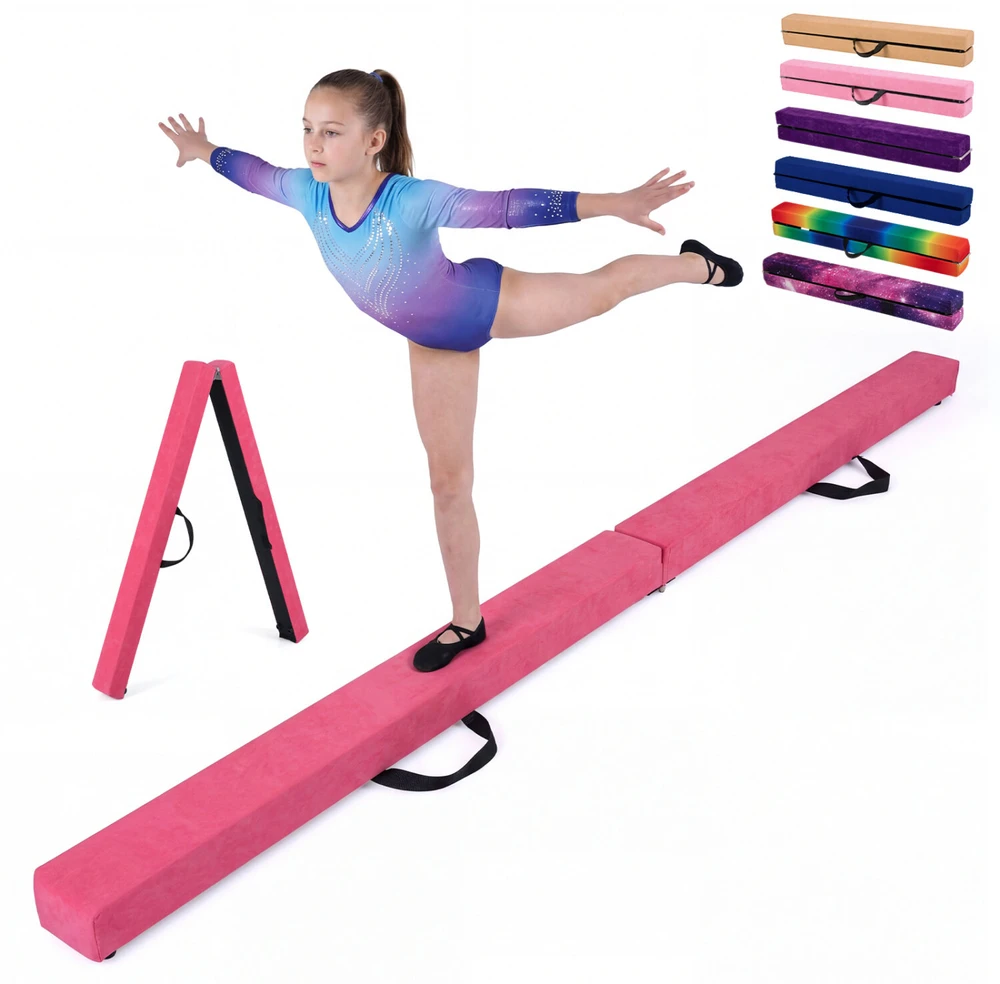 Promotion Sulankstomas gimnastikos balansinis rąstas su rankenomis, rožinis, 210 x 10 x 6 cm