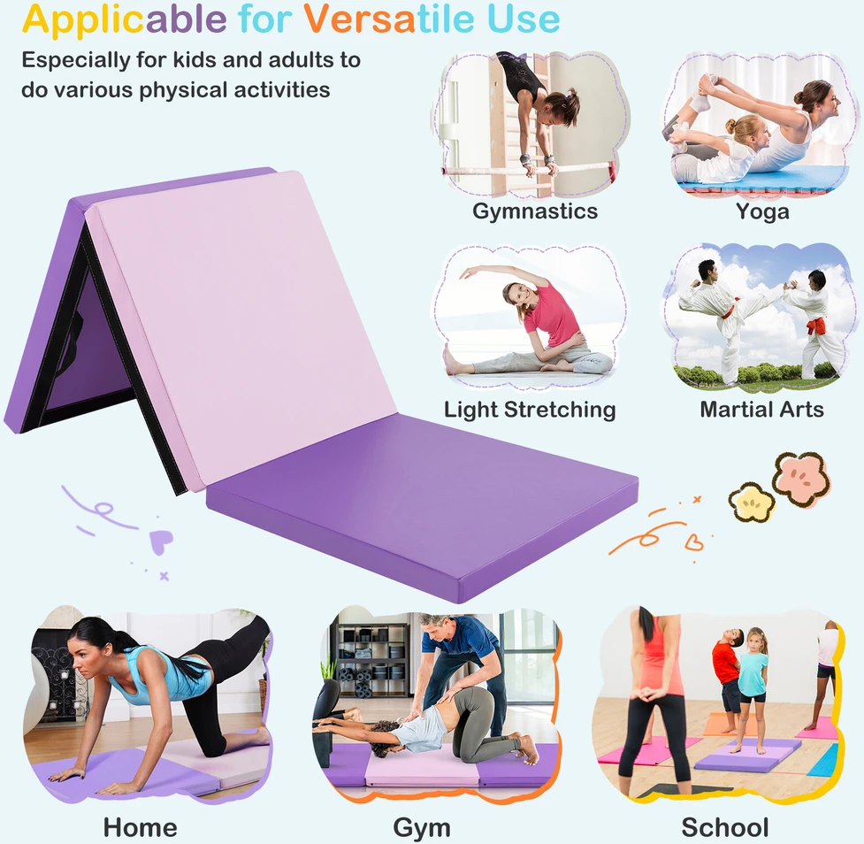 Promotion Sulankstomas gimnastikos kilimėlis su rankenomis, rožinis ir violetinis, 183 x 61 x 5 cm