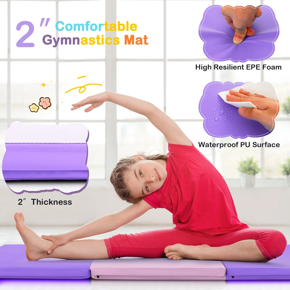 Promotion Sulankstomas gimnastikos kilimėlis su rankenomis, rožinis ir violetinis, 183 x 61 x 5 cm
