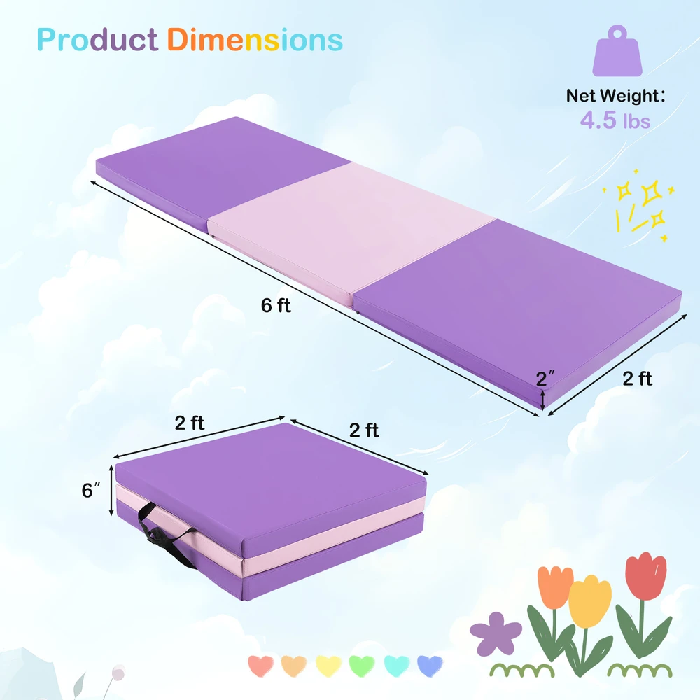 Promotion Sulankstomas gimnastikos kilimėlis su rankenomis, rožinis ir violetinis, 183 x 61 x 5 cm