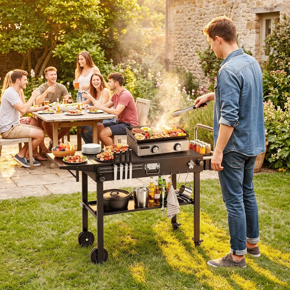 Promotion Sulankstomas grill vežimėlis, juodas