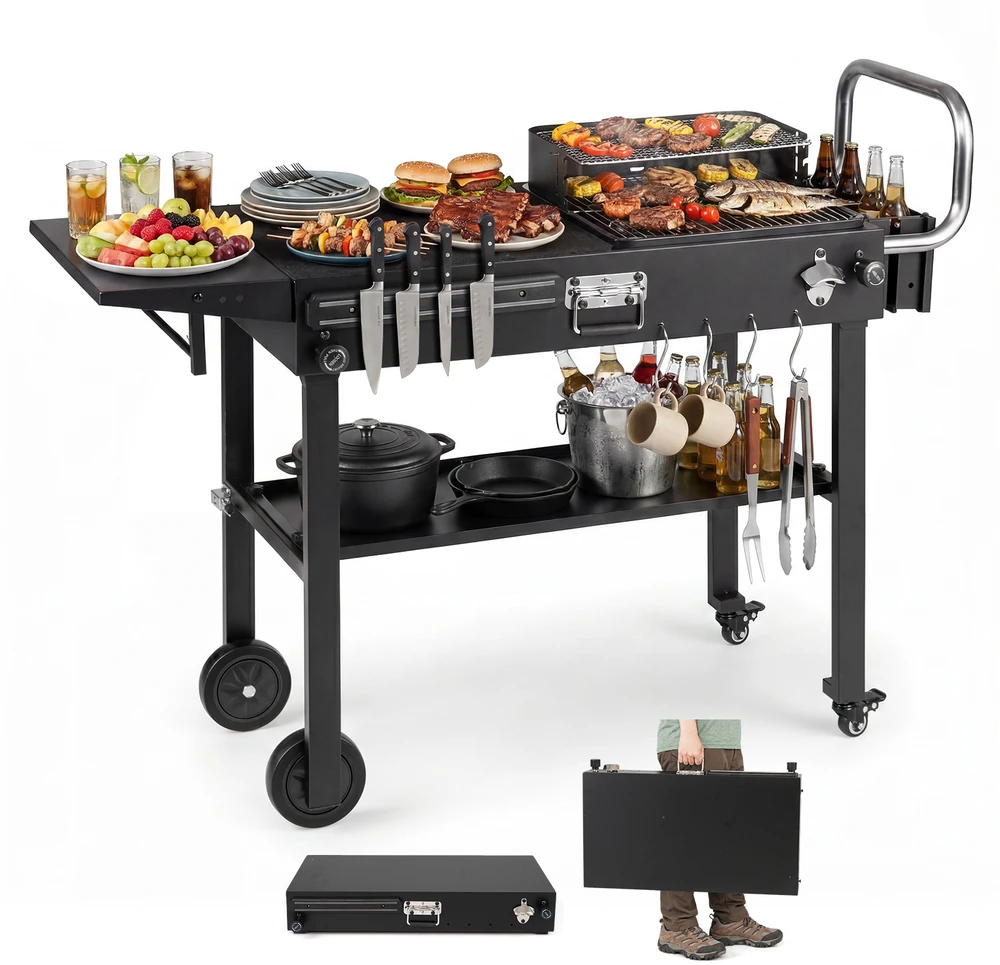 Promotion Sulankstomas grill vežimėlis, juodas