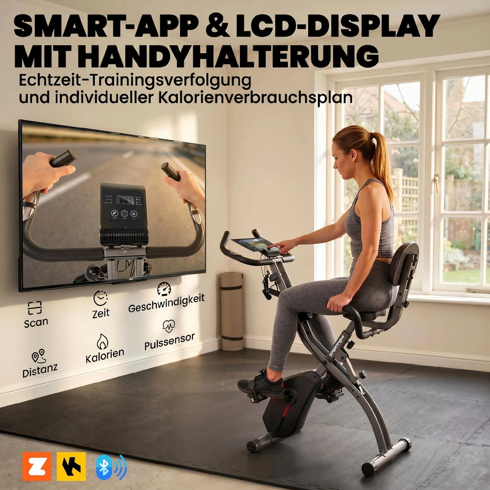 Aosom Sulankstomas gulimasis treniruoklis su LCD monitoriumi, Bluetooth, širdies ritmo jutikliu, pasipriešinimo juosta, juodas, 105 x 53,5 x 109 cm