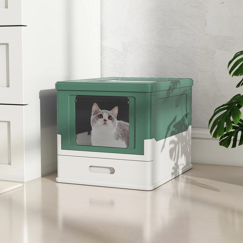Promotion Sulankstomas katės kraiko dėžė su dangčiu, žalia