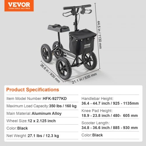 VEVOR Sulankstomas kelio paspirtukas HFK-9277KD, aliuminio lydinys, juodas, iki 160 kg