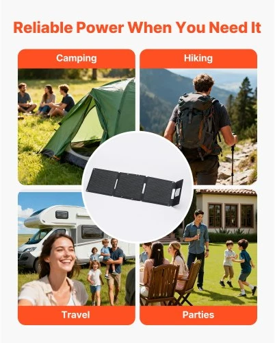 VEVOR Sulankstomas monokristalinis saulės skydelio įkroviklis S30, 30 W, su USB-A, USB-A (QC3.0) ir Type-C jungtimis