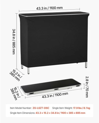VEVOR Sulankstomas nešiojamas baro stalas, aliuminis, 110 x 39 x 89 cm, su nešiojimo krepšiu