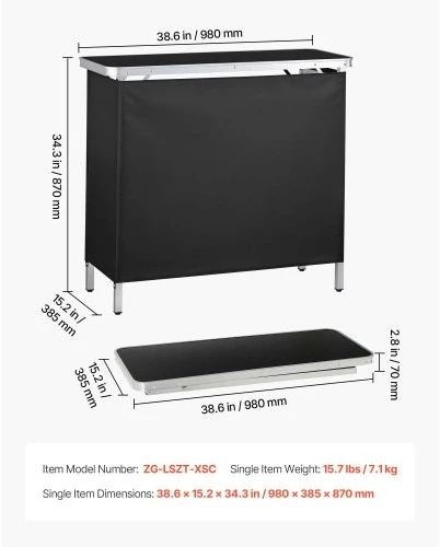 VEVOR Sulankstomas nešiojamas baro stalas, 98 x 39 x 87 cm, su nešiojimo krepšiu, laikymo lentyna ir nuimamu uždangalu