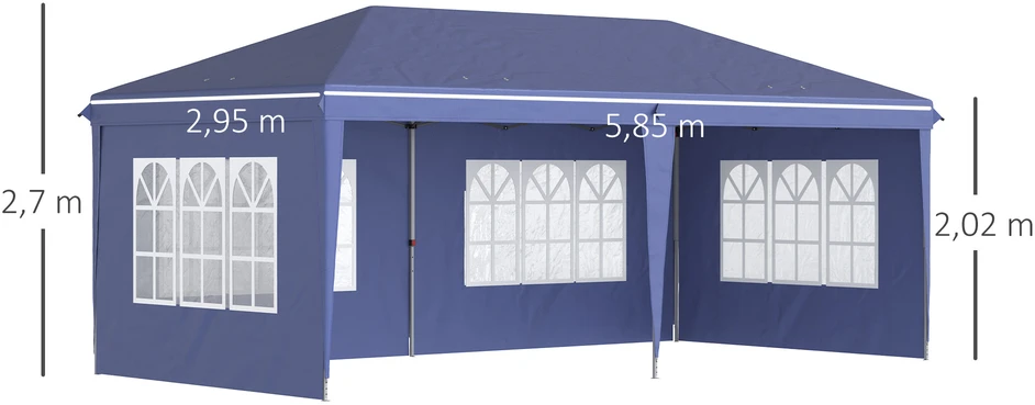 Aosom Sulankstomas pavėsinė 6 x 3 m, mėlyna, plieno rėmas, nuimamos šoninės sienelės
