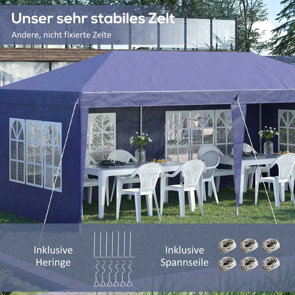 Aosom Sulankstomas pavėsinė 6 x 3 m, mėlyna, plieno rėmas, nuimamos šoninės sienelės