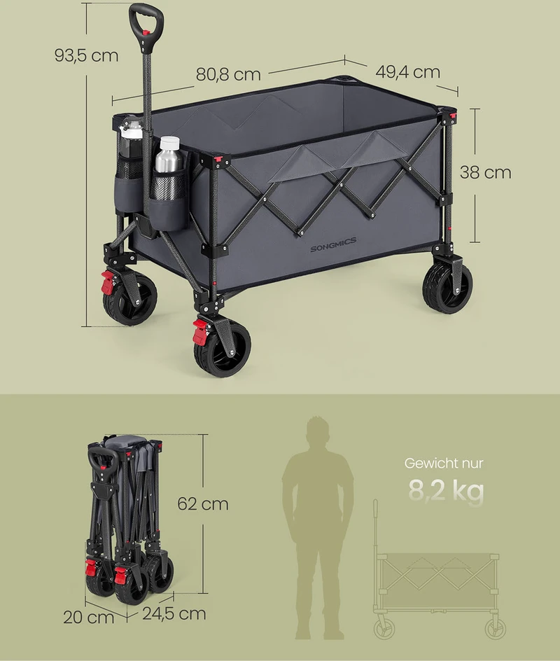 Koduva Sulankstomas rankinis vežimėlis, 150 l, iki 150 kg, 49,4 x 80,8 x 93,5 cm, pilkai skalūno spalvos