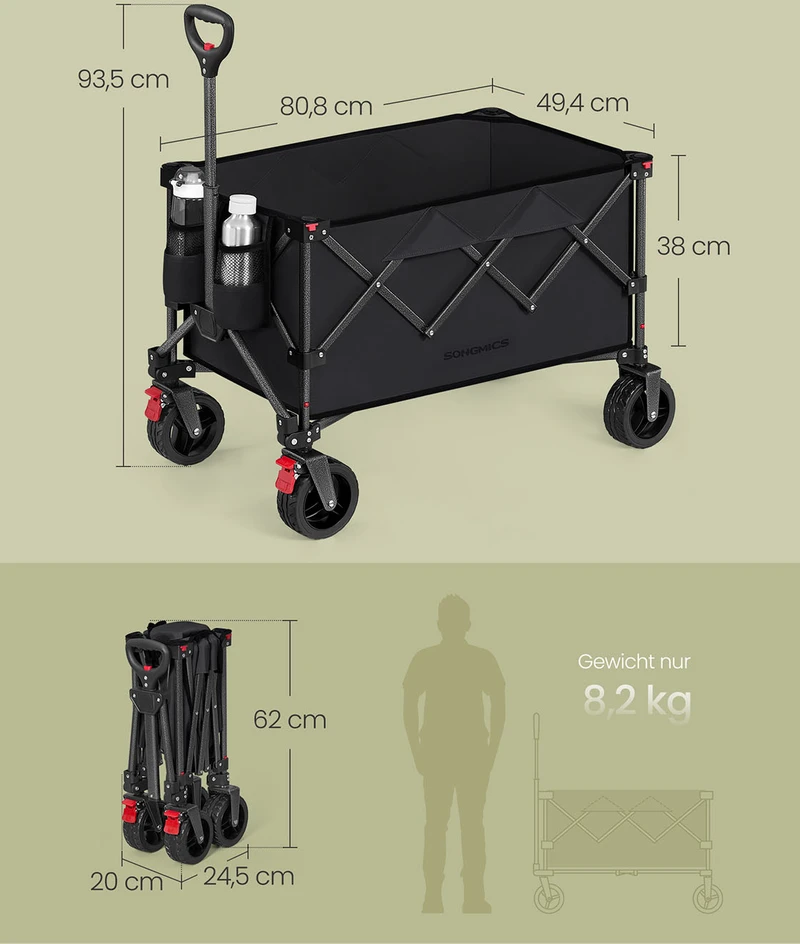 Koduva Sulankstomas rankinis vežimėlis, 150 l, iki 150 kg, 49,4 x 80,8 x 93,5 cm, juodas