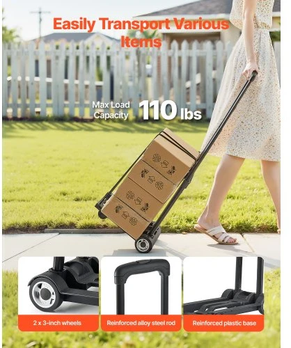 Koduva Sulankstomas rankinis vežimėlis VEVOR PZS30, 49,9kg, juodas, 32 x 24 x 97 cm