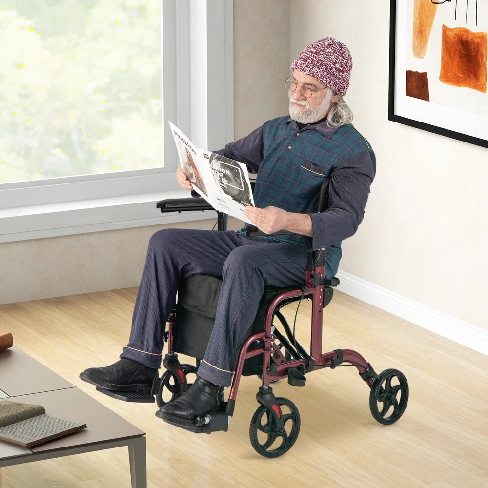 Promotion Sulankstomas rollatorius su sėdyne ir ratais raudonas