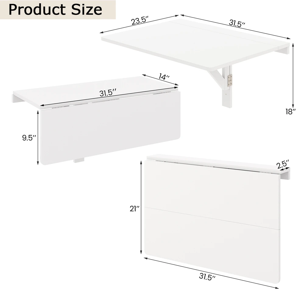 Promotion Sulankstomas sieninis stalas 80x60 cm baltas spalvos