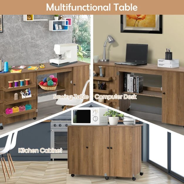 Promotion Sulankstomas siuvimo stalas, craft stalas, 158 x 50 x 75 cm, rudas