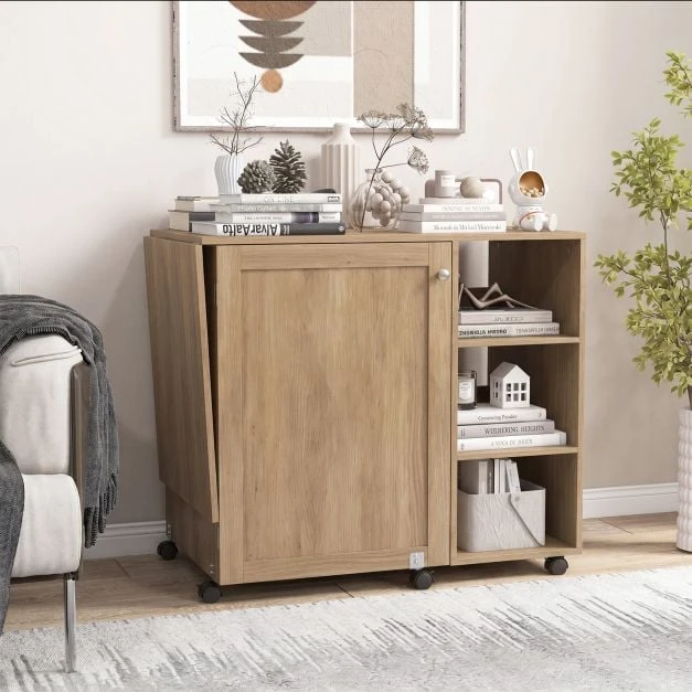 Promotion Sulankstomas siuvimo stalas / darbo stalas, rudas, MDF, 146 x 50 x 78 cm