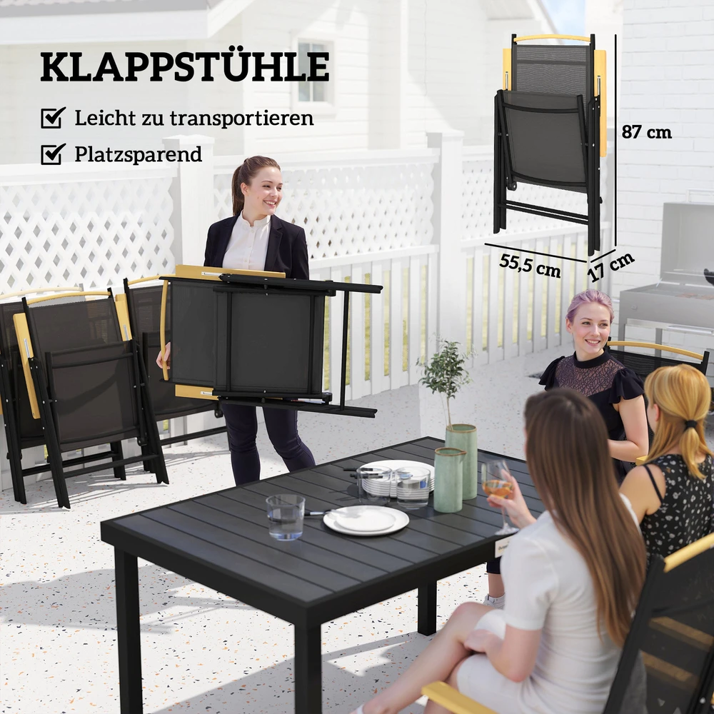 Lauko baldų komplektas Aosom Sulankstomas sodo valgomojo baldų komplektas 6 asmenims, juodas, aliuminis, 1 stalas + 6 kėdės