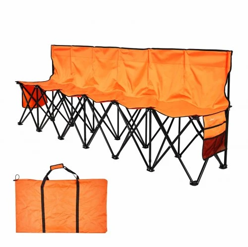 VEVOR Sulankstomas sporto suolas, 6 vietų, su atlošu ir šoninėmis kišenėmis, oranžinis, 240 x 45 x 82 cm