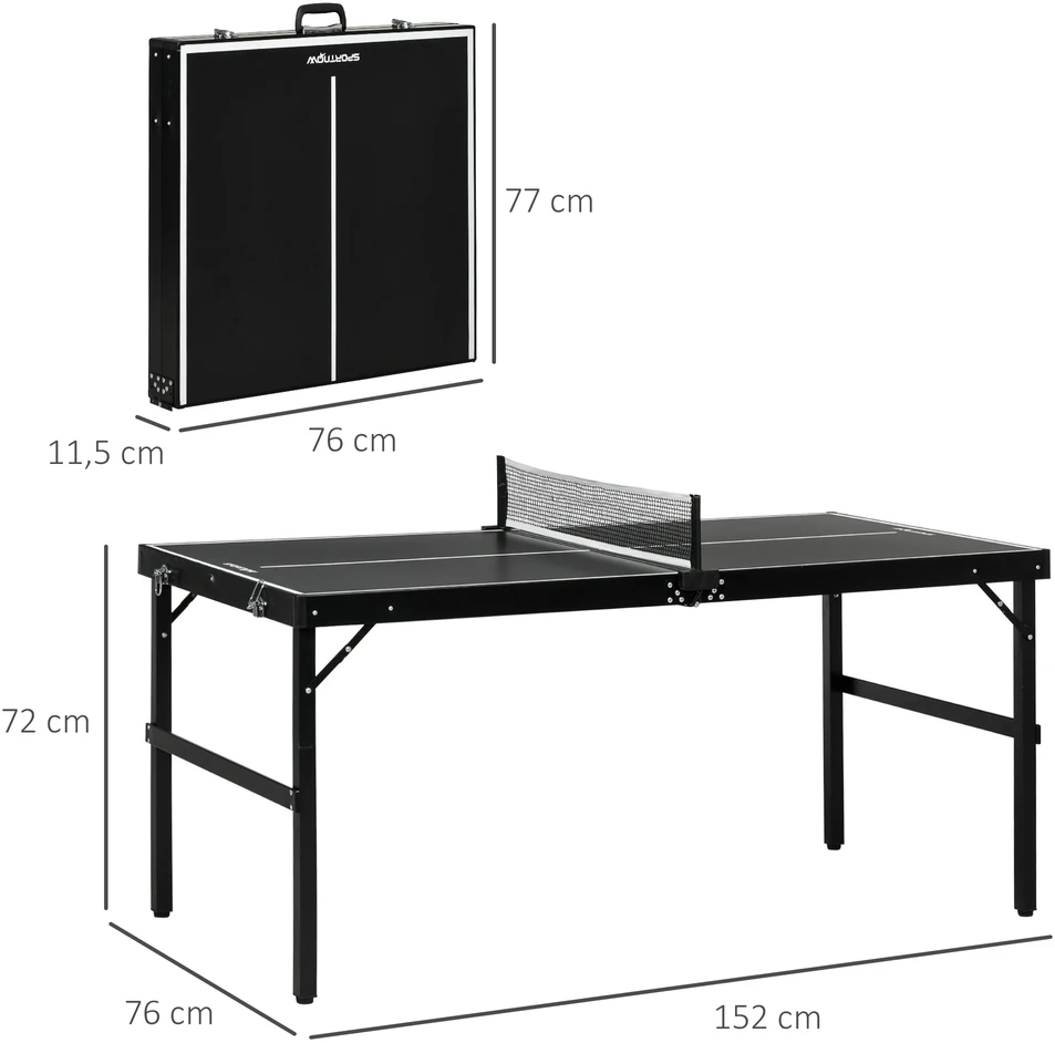 Aosom Sulankstomas stalo teniso rinkinys, su užraktu ir rankena, aliuminio rėmas, juodas, 152 x 76 x 72 cm
