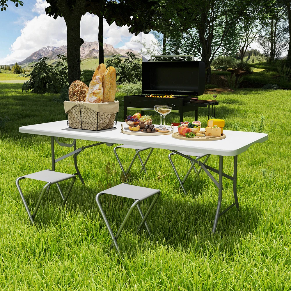 Aosom Sulankstomas stovyklavimo stalas, metalas, HDPE, baltas, 180 x 74 x 74 cm
