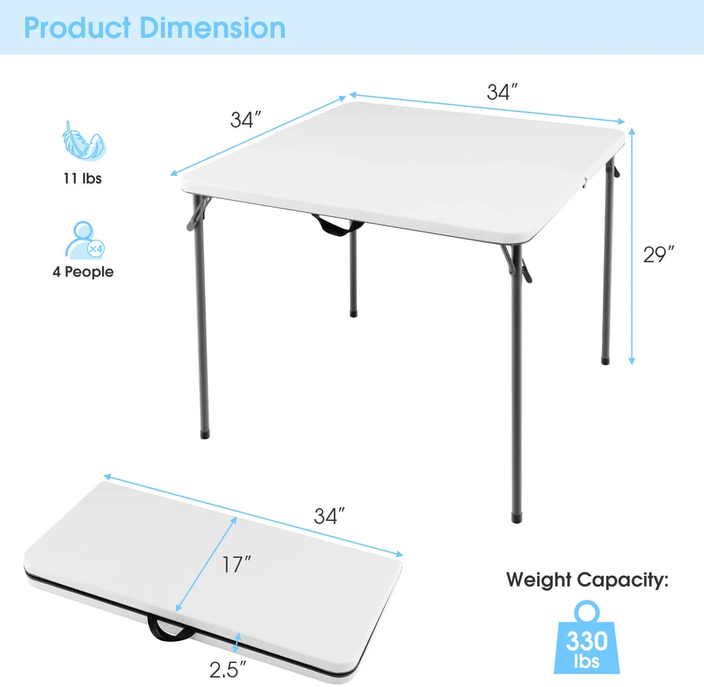 Promotion Sulankstomas stovyklavimo stalas, baltas, 86,4 x 86,4 x 73,7 cm