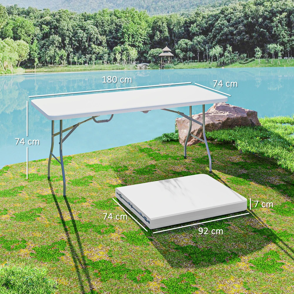 Aosom Sulankstomas stovyklavimo stalas, metalas, HDPE, baltas, 180 x 74 x 74 cm