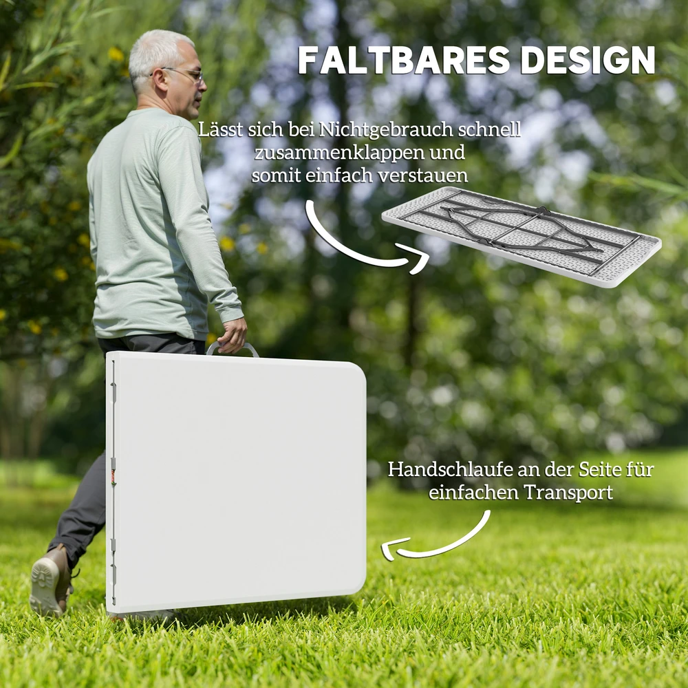 Aosom Sulankstomas stovyklavimo stalas, metalas, HDPE, baltas, 180 x 74 x 74 cm