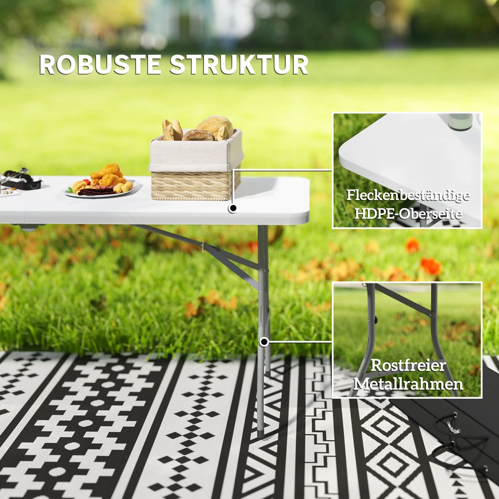 Aosom Sulankstomas stovyklavimo stalas, metalas, HDPE, baltas, 180 x 74 x 74 cm