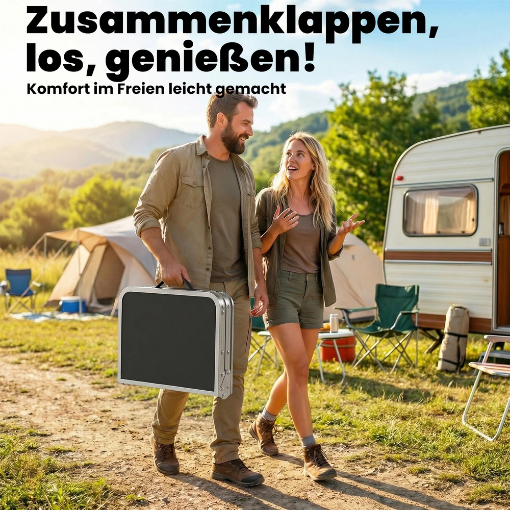 Aosom Sulankstomas stovyklavimo stalas su tinkliniu skyriumi, 4 aukščio padėtys, nešimo rankena, aliuminis, 60 x 40 x 26-60 cm, juodas