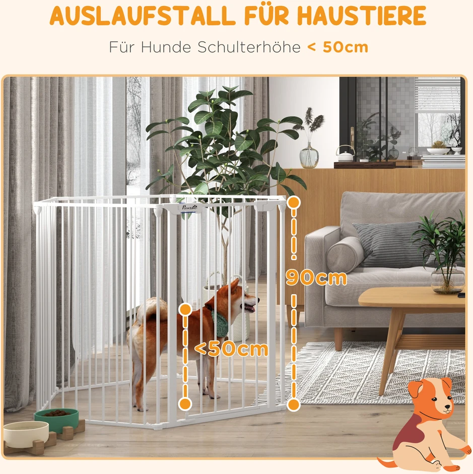 Aosom Sulankstomas šuniukų aptvaras su moduline konstrukcija, plieno rėmas, baltas, 123 x 102 x 90 cm