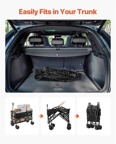 Koduva Sulankstomas transportavimo vežimėlis VEVOR W26, juodas, 400 l, iki 204 kg, 112 x 56 x 80 cm
