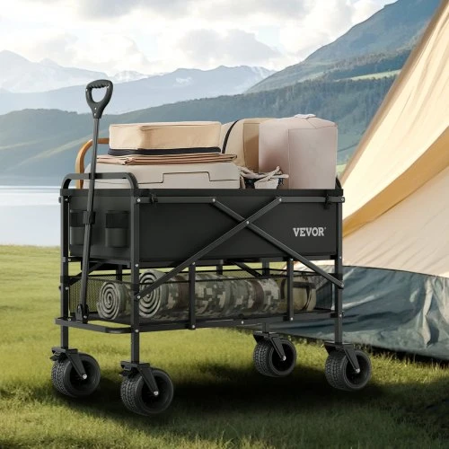 Koduva Sulankstomas transportavimo vežimėlis VEVOR W26, juodas, 400 l, iki 204 kg, 112 x 56 x 80 cm