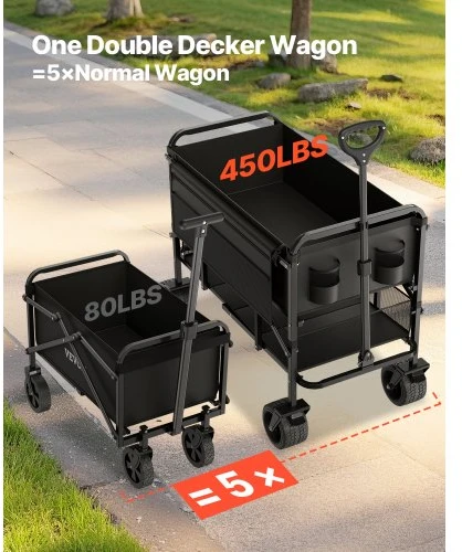 Koduva Sulankstomas transportavimo vežimėlis VEVOR W26, juodas, 400 l, iki 204 kg, 112 x 56 x 80 cm