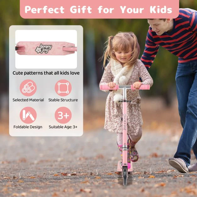 Promotion Sulankstomas vaikiškas paspirtukas su LED žibintais, rožinis