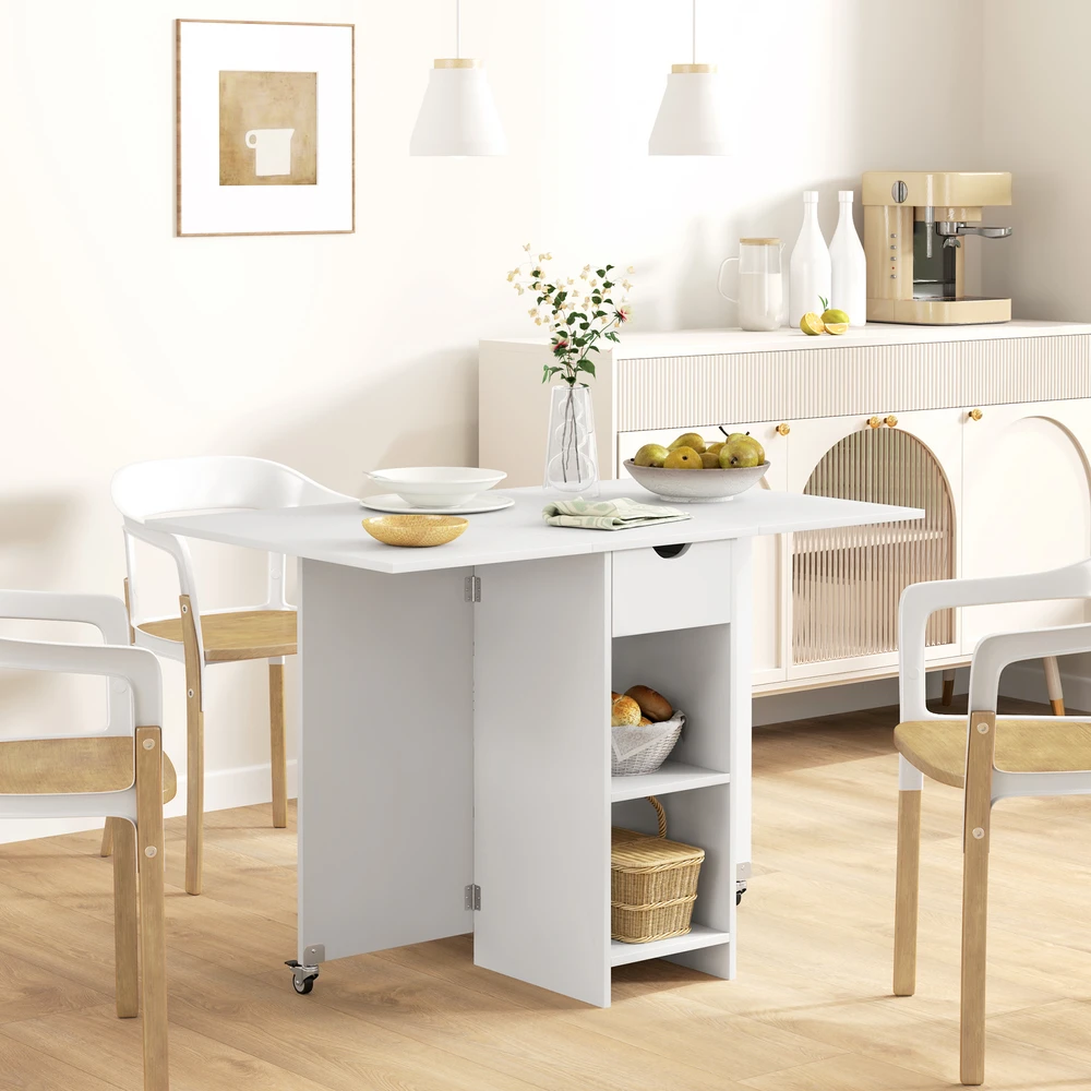 Aosom Sulankstomas valgomojo stalas 2–4 asmenims, baltas, su sandėliavimo vieta, 114,5 x 70 x 75 cm