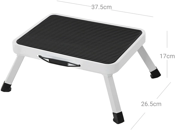 Songmics Sulankstomas vienpakopis laiptelis iš plieno, baltas, 37,5 x 26,5 x 17,5 cm, iki 150 kg