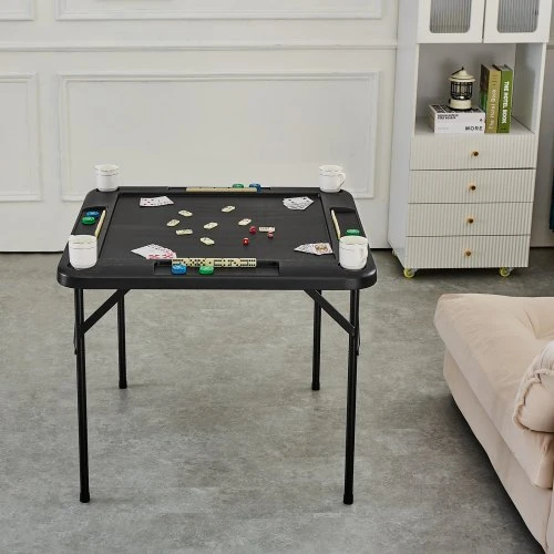 VEVOR Sulankstomas žaidimų stalas SN-90, 4 žaidėjams, su 4 puodelių laikikliais ir 4 žetonų dėklais, 90 x 90 cm, juodas