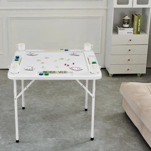 VEVOR Sulankstomas žaidimų stalas SN-90, 4 žaidėjams, su 4 puodelių laikikliais ir 4 žetonų dėklais, baltas, 90 x 90 cm