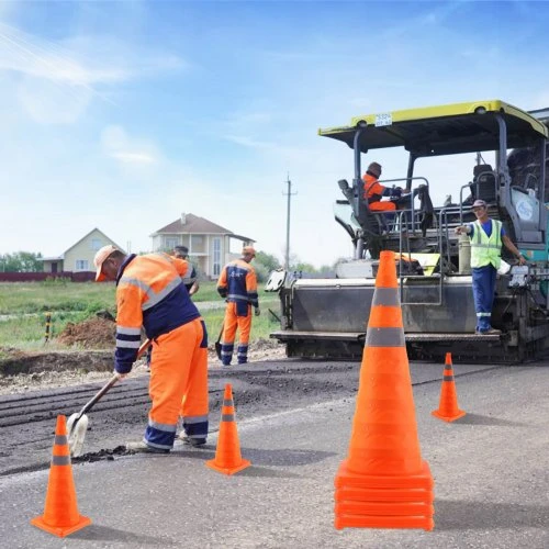 VEVOR Sulankstomi eismo kūgiai, 4 vnt., 70 cm, oranžiniai, su atšvaitinėmis juostomis ir laikymo krepšiu