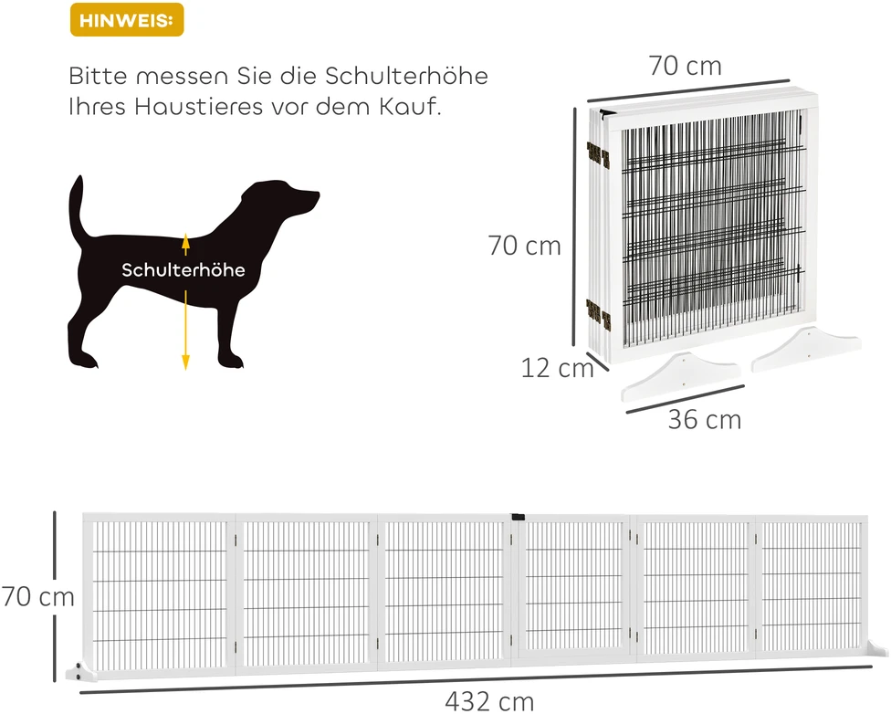 Aosom Sulankstomi šuns varteliai, 432 x 36 x 70 cm, pušies mediena, balti