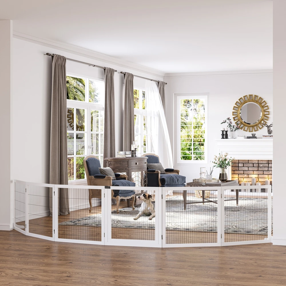 Aosom Sulankstomi šuns varteliai, 432 x 36 x 70 cm, pušies mediena, balti