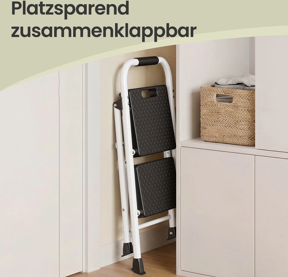 Koduva Sulankstomos 2 pakopų kopėčios iš plieno, baltos, 54,5 x 46,5 x 79 cm