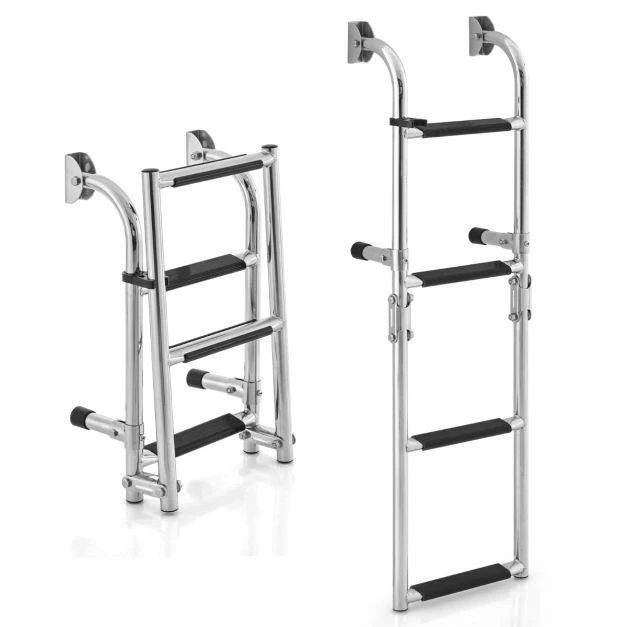 Promotion Sulankstomos 3 pakopų kopėčios valčiai ir baseinui, neslidžios PVC pakopos, sidabrinės, 90 x 27,5 x 13 cm