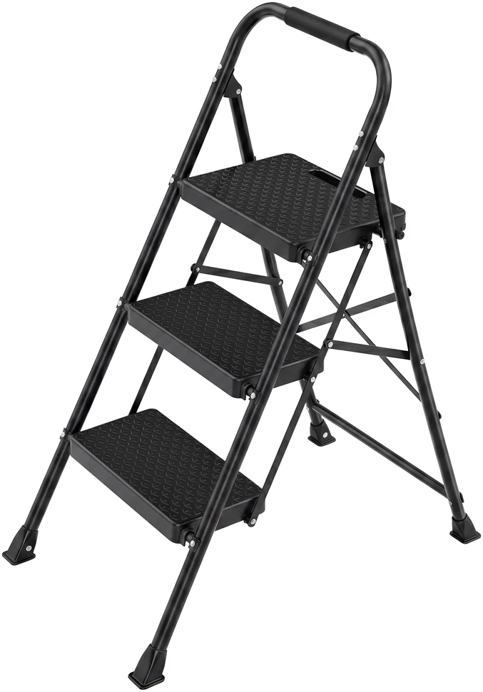 Koduva Sulankstomos kopėčios, 3 pakopų, plieninės, juodos, 150 kg, 73 x 46,5 x 102,5 cm