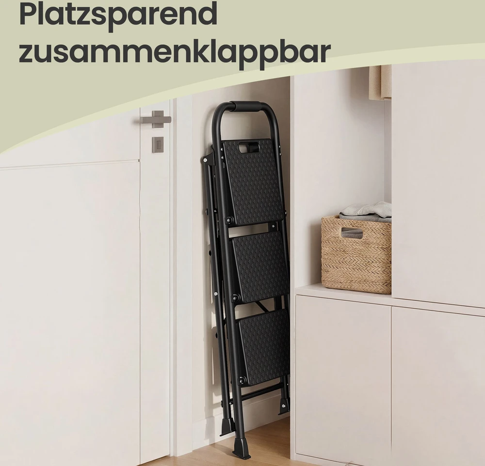 Koduva Sulankstomos kopėčios, 3 pakopų, plieninės, juodos, 150 kg, 73 x 46,5 x 102,5 cm