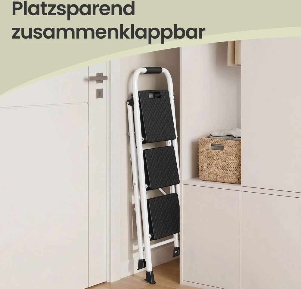 Koduva Sulankstomos kopėčios, 3 pakopų, plieninės, baltos, iki 150 kg